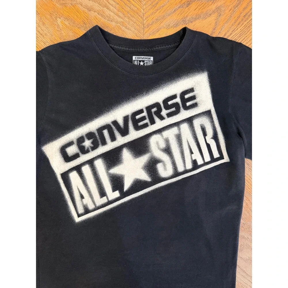 Converse All Star Kids XL Black Graphic T-Shirt Stencil Logo Short Sleeve Tee
